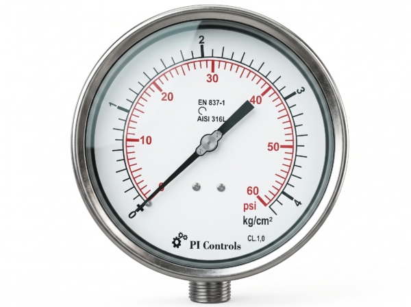 4" SS pressure gauge